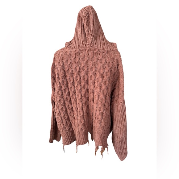 EUC Women’s BKE chunky cable knit distressed hoodie sweater sz L mauve - Picture 4 of 7